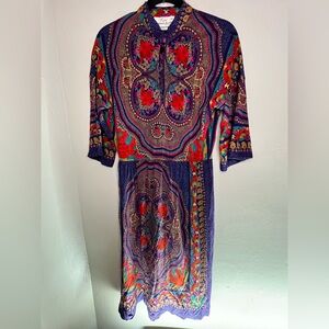 Eva for Robert Janan Rare Vintage 1970s Made in Italy Paisley Print Dress Size 8